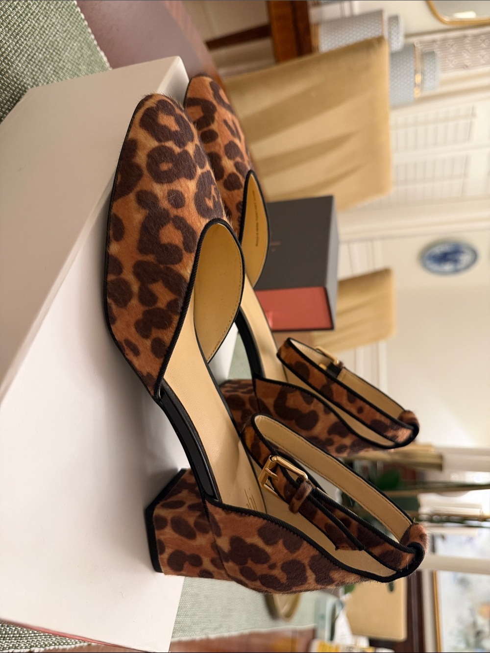 CAbi Leopard Print Slingback Heels in Brown